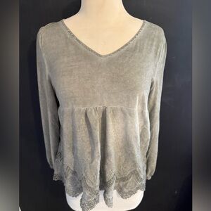 Altar'd State Gray Lace Trim Blouse